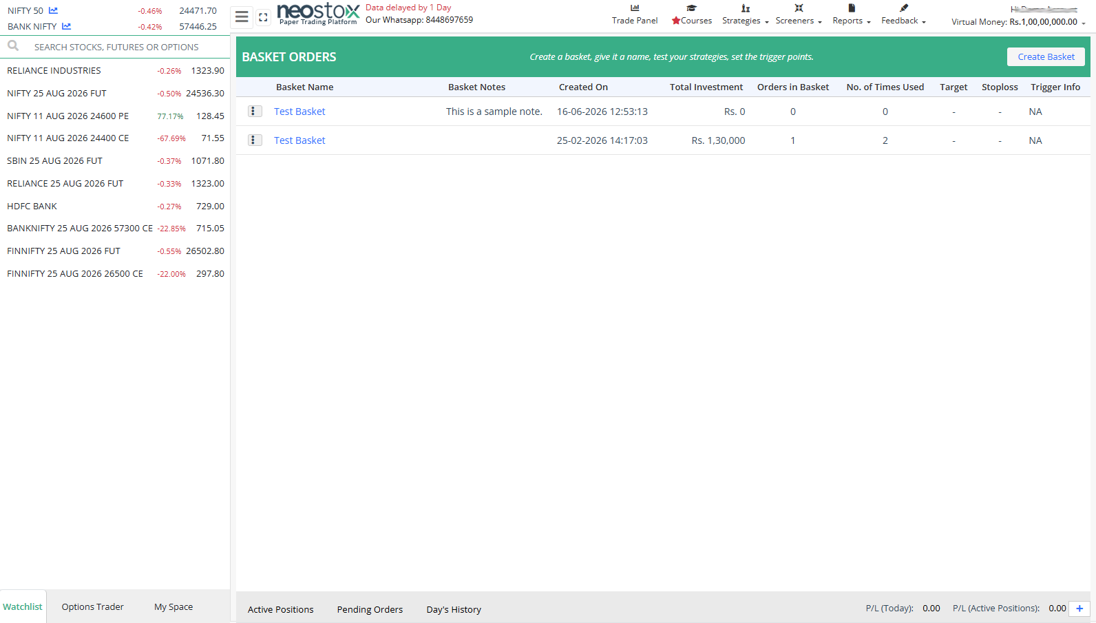 Neostox basket orders